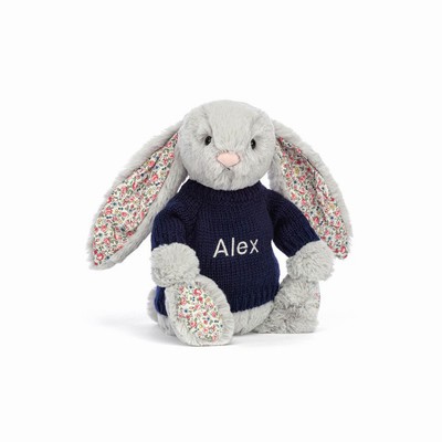 Jellycat Blossom Silver Bunny with Navy Jumper USA | 65128VELP